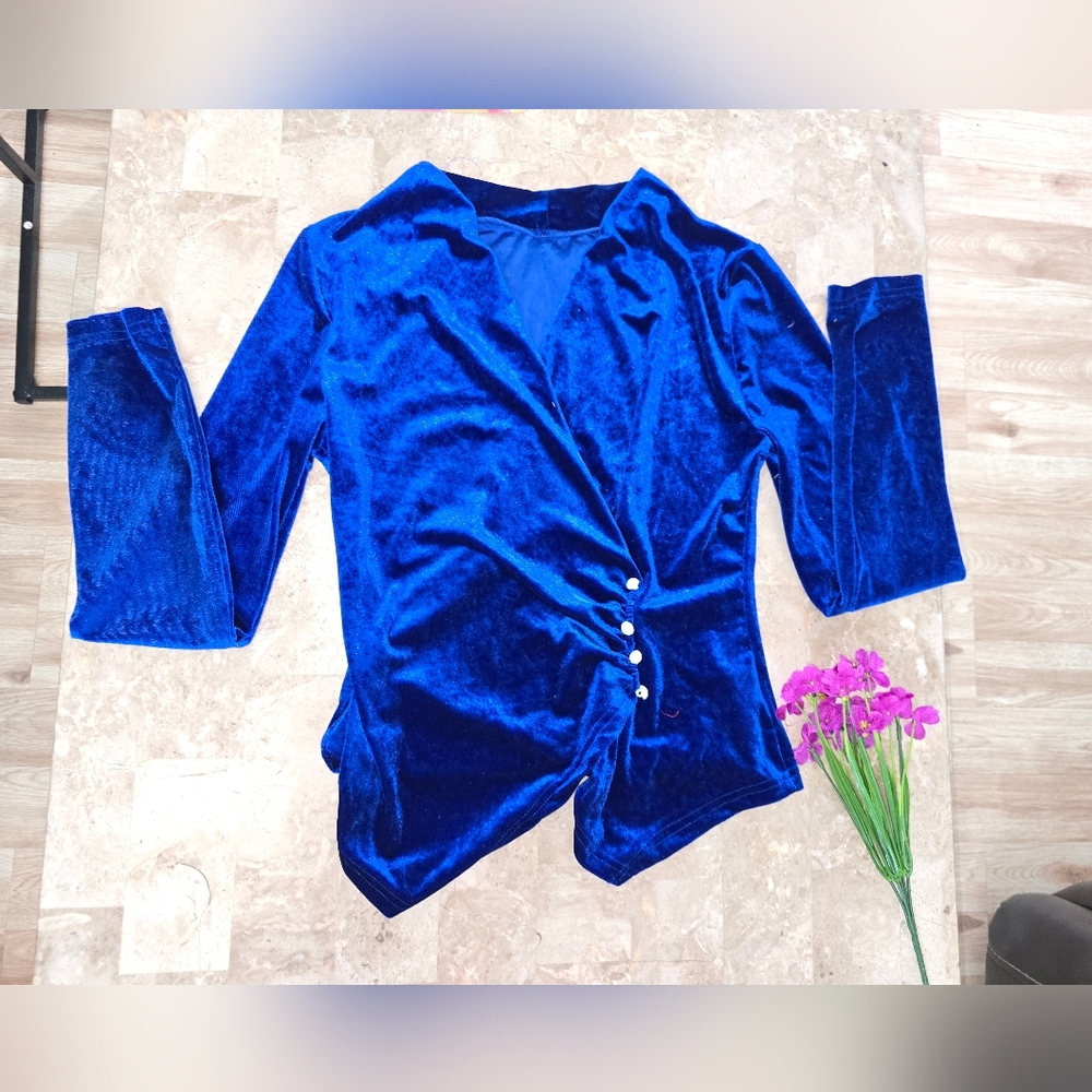 SHEIN Royal Blue Velvet Blouse